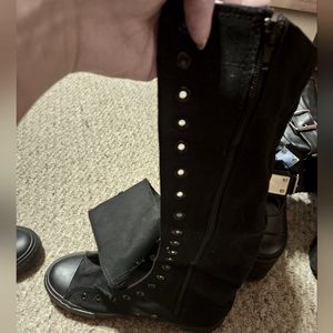 Knee high black converse style shoes